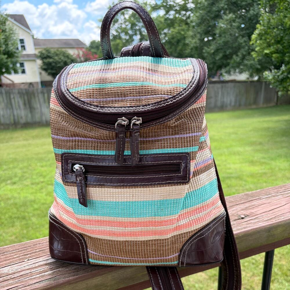 Vintage 90s Y2K Crazy Horse Liz Claiborne Woven Striped Convertible Backpack